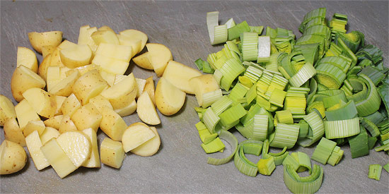 Lauch und Kartoffeln geschnitten