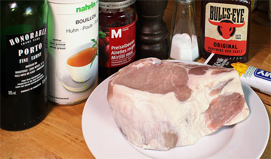 Zutaten Schweinskotelett double an Preiselbeer-Portwein-Jus