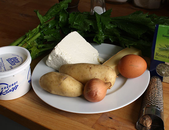 Zutaten Ricottaküchlein mit Cima di Rapa und Kartoffeln