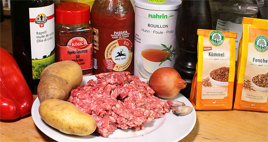 Zutaten Lammhackfleisch-Gulasch mit Kartoffeln