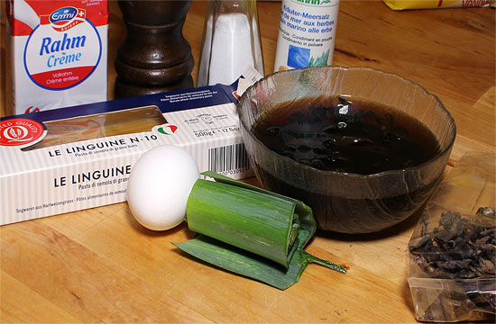 Zutaten Liguine mit Herbstrompeten und pochiertem Ei