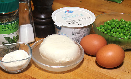 Zutaten Omelett mit Erbsen und Mozzarella