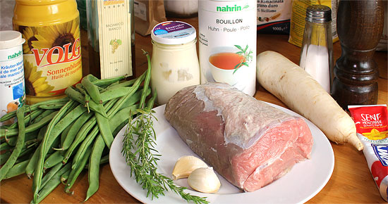 Zutaten Siedfleisch vom Kalb mit Rettichsauce und Bohnensalat