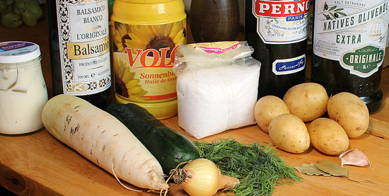 Zutaten Pernod-Kartoffeln mit Gurken-Rettich-Salat