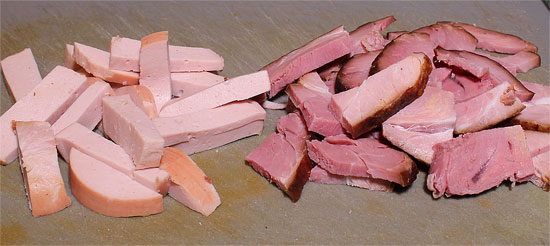 Fleisch und Wurst geschnitten