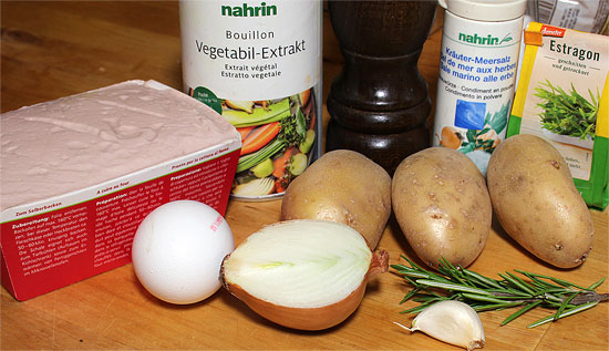 Zutaten Ofenfleischkäse mit Spiegelei und Bouillonkartoffeln