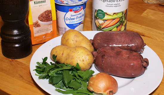 Zutaten Kartoffel-Kümmelsuppe mit Blutwurst
