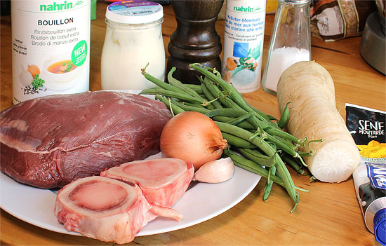 Zutaten Siedfleisch mit Rettichgemüse und Bohnen
