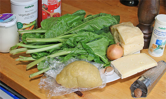 Zutaten Cannelloni mit Mangold und Käse