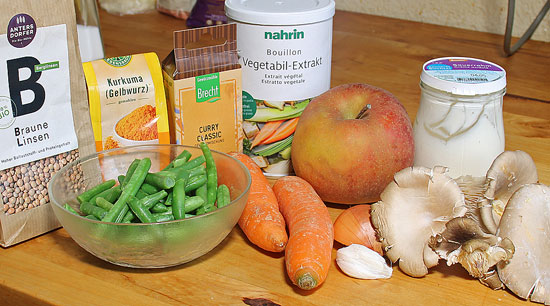 Zutaten Linsen-Gemüse-Curry mit Austernpilzen