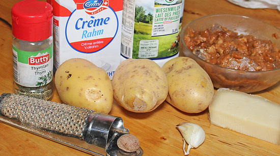 Zutaten Kartoffelgratin mit Ragout