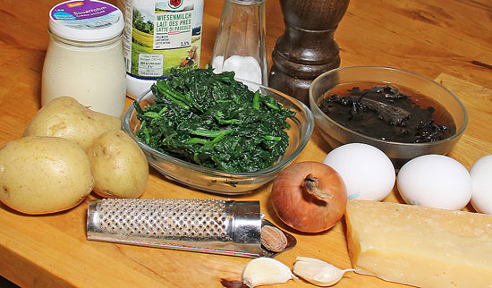 Zutaten Spinat-Kartoffelgratin mit Ei