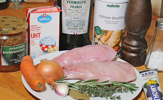 Zutaten Kaninchenschlegel an Senf-Rahmsauce