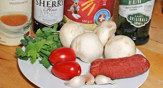 Zutaten Maccheroni mit Chorizo und Champignons