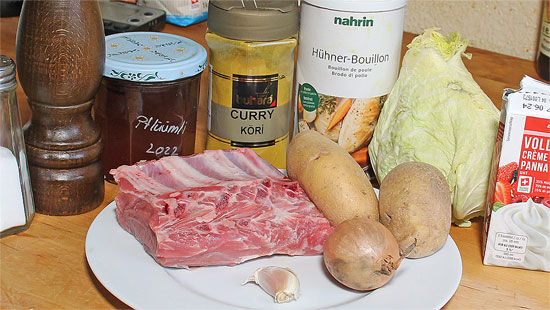 Zutaten Lammrack mit Curry, Wirz und Kartoffel