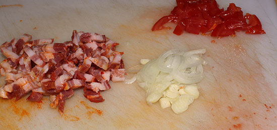 Pancetta, Zwiebel geschnitten