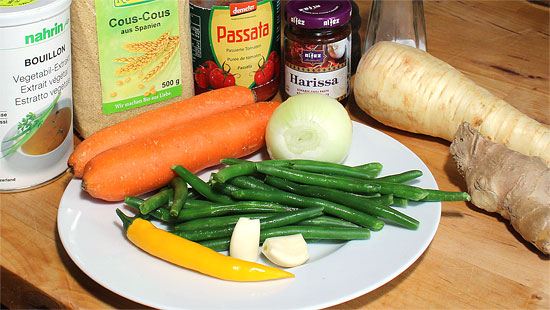 Zutaten Gemüse-Tajine mit Harissa und Couscous